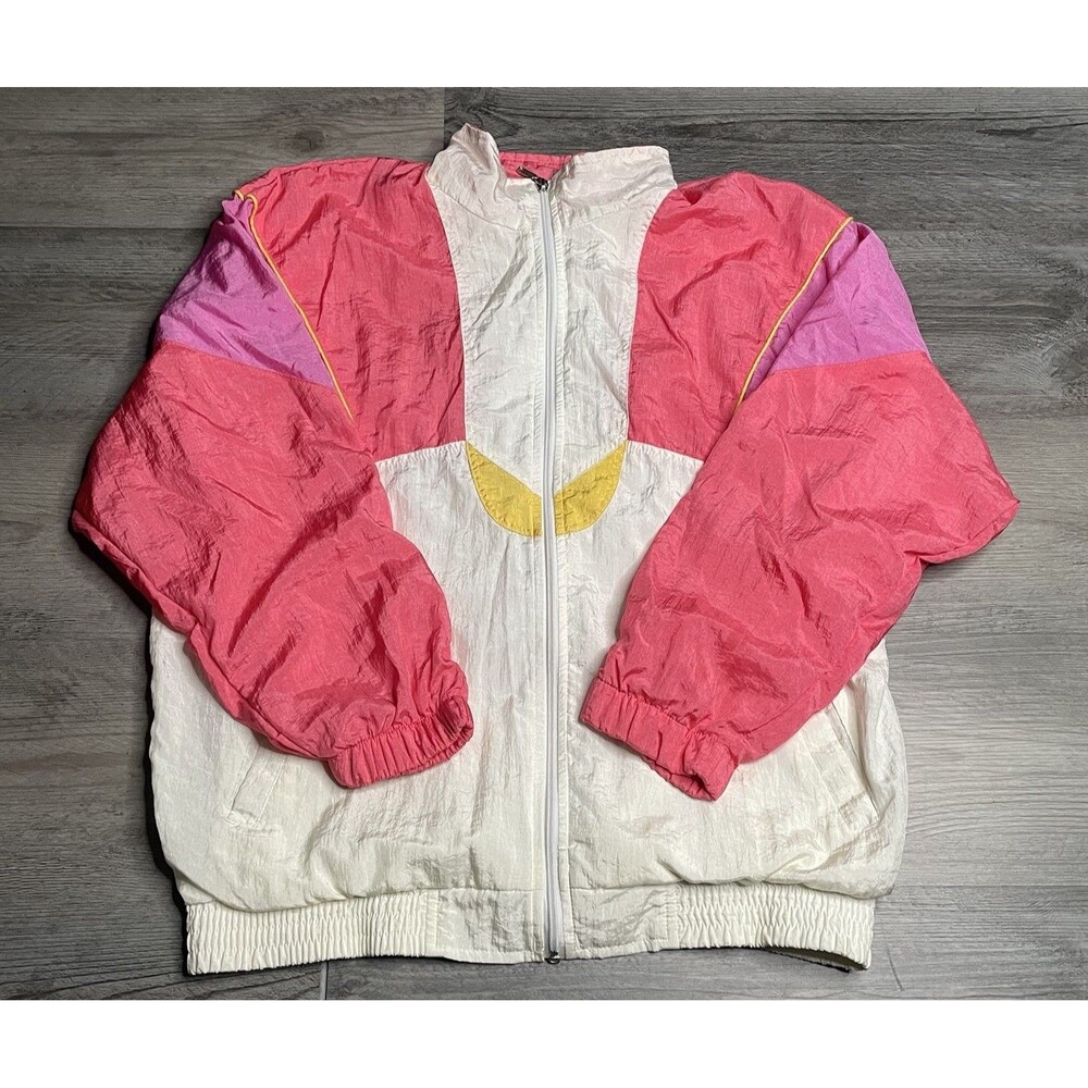 Vtg Bold Spirit Women’s M Windbreaker Jacket Nylon 90s Colorblock Pink/White